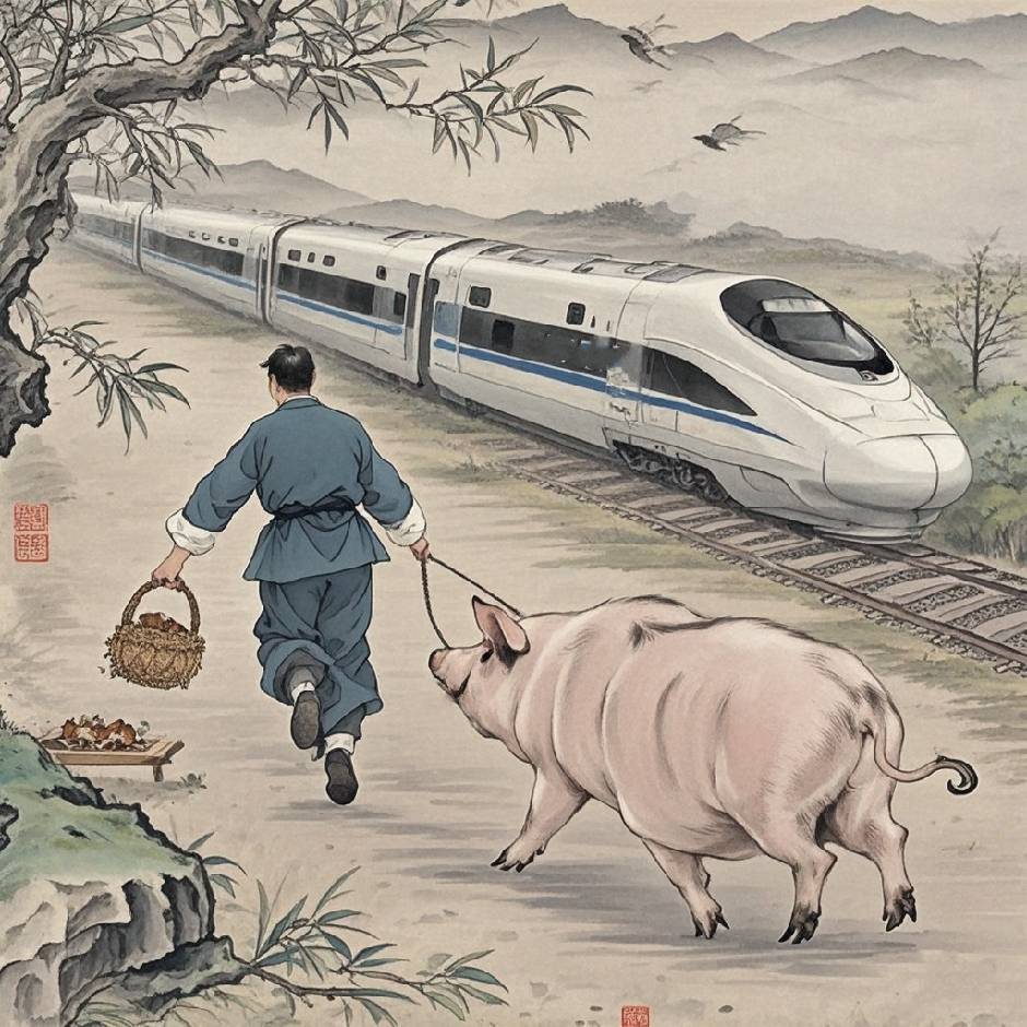 牵猪追火车